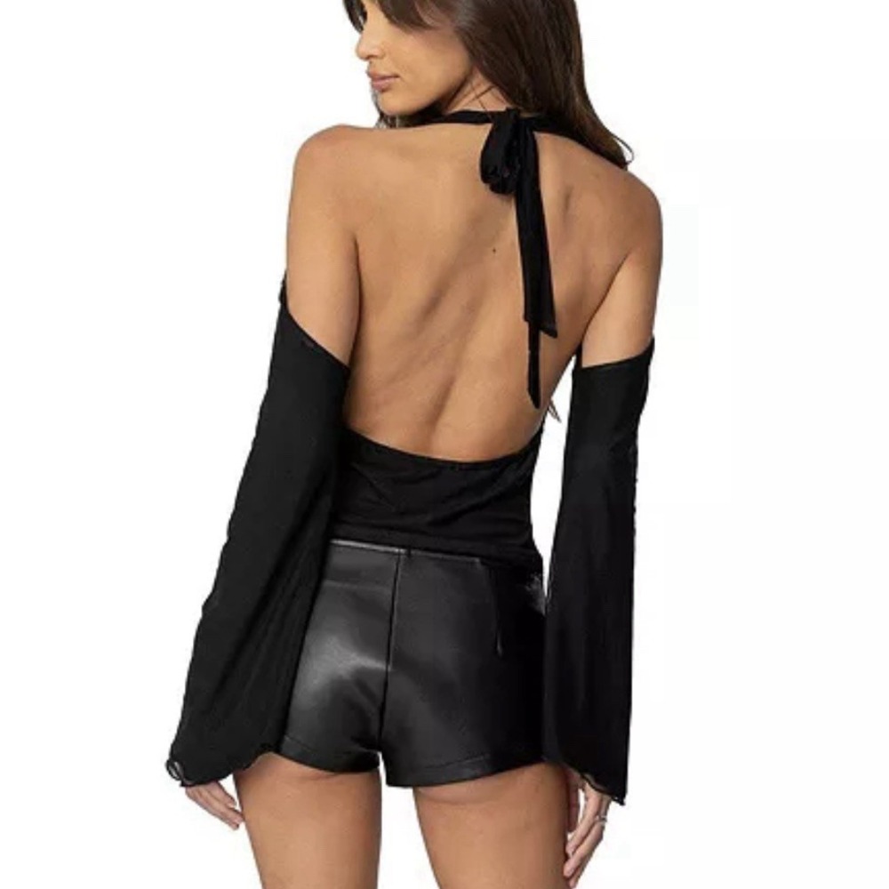 Edikted Open Shoulder Cowl Neck Top Womens Small Black Clubwear Sexy Going Out